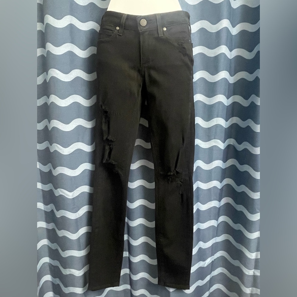 PAIGE Black Distressed Skinny Jeans